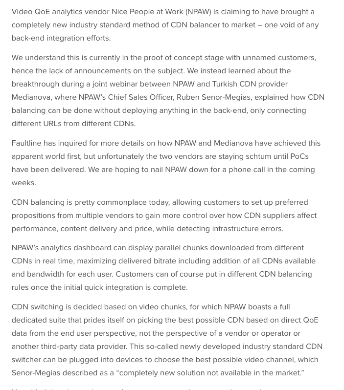NPAW, Medianova Claim New Industry Standard CDN Balancer